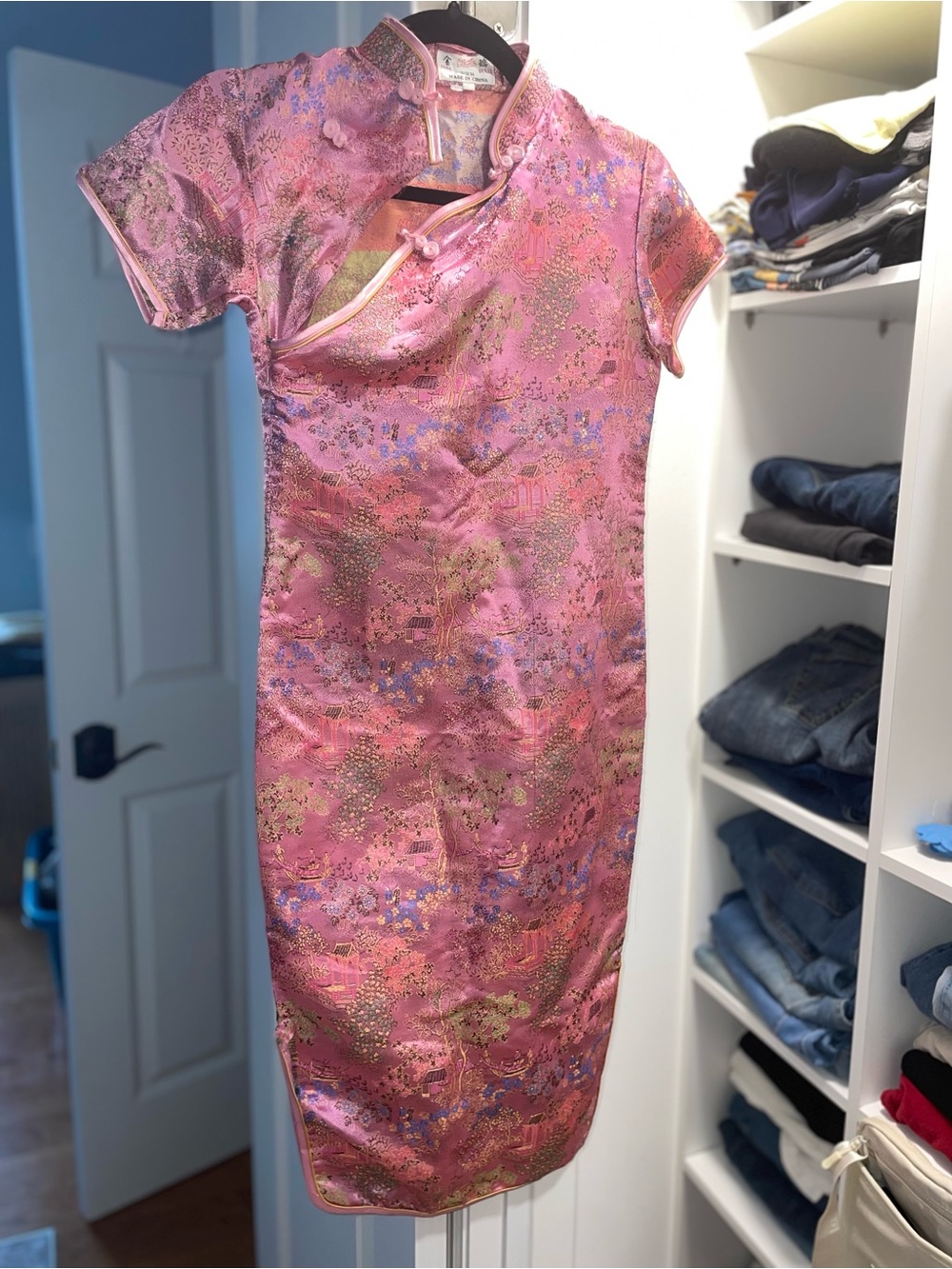 Charming pink short sleeve cheongsam dress
